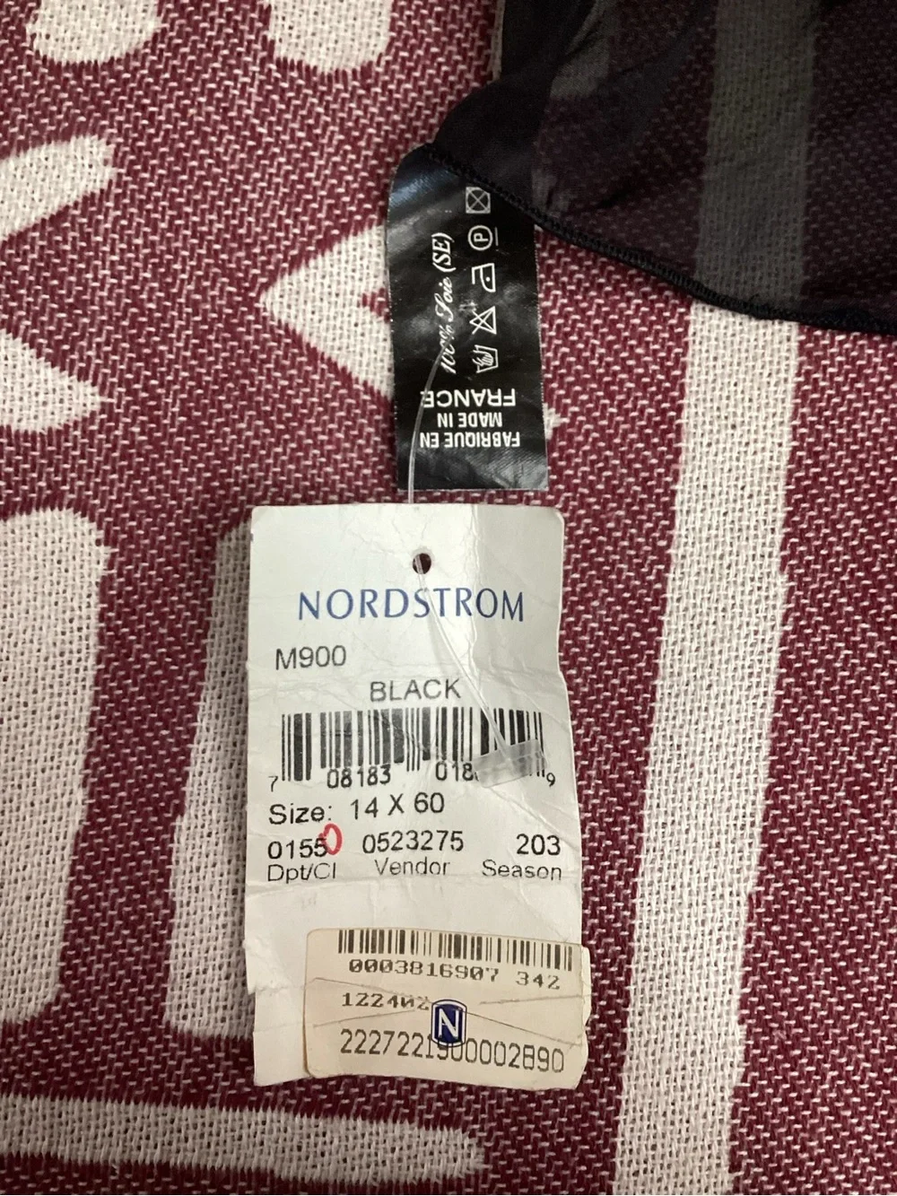 Nordstrom Black Sheer Silk Scarf with White Floral Knot Detail
